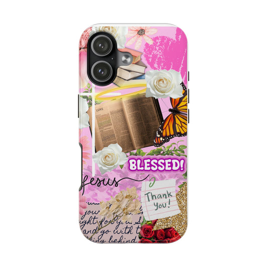 Inspirational 'Blessed' Tough Phone Case — Christian Faith Bible Collage Design